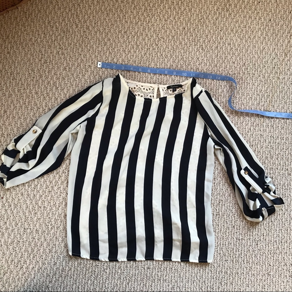 Striped, Lace-Back Blouse